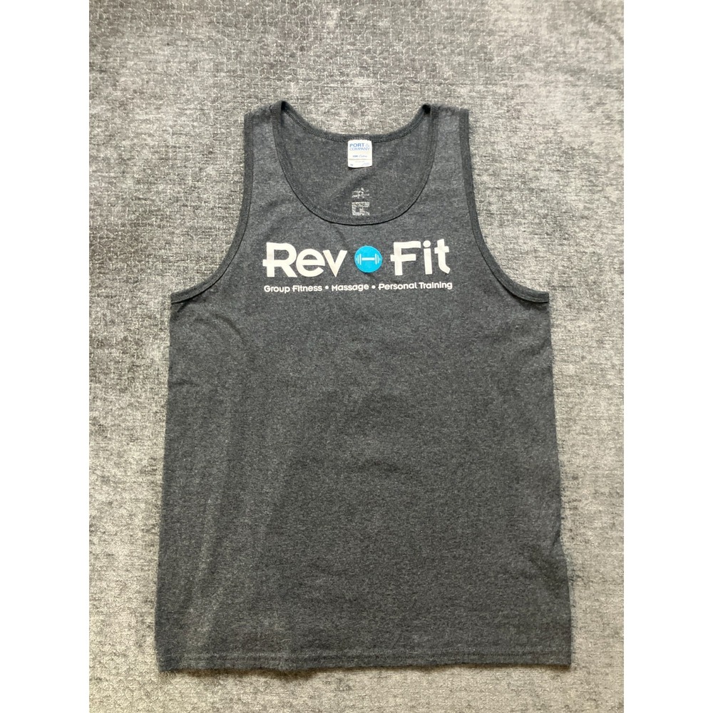 Port & Company Tank Top Mens Medium Gray Rev Fit Group Fitness Massage Training